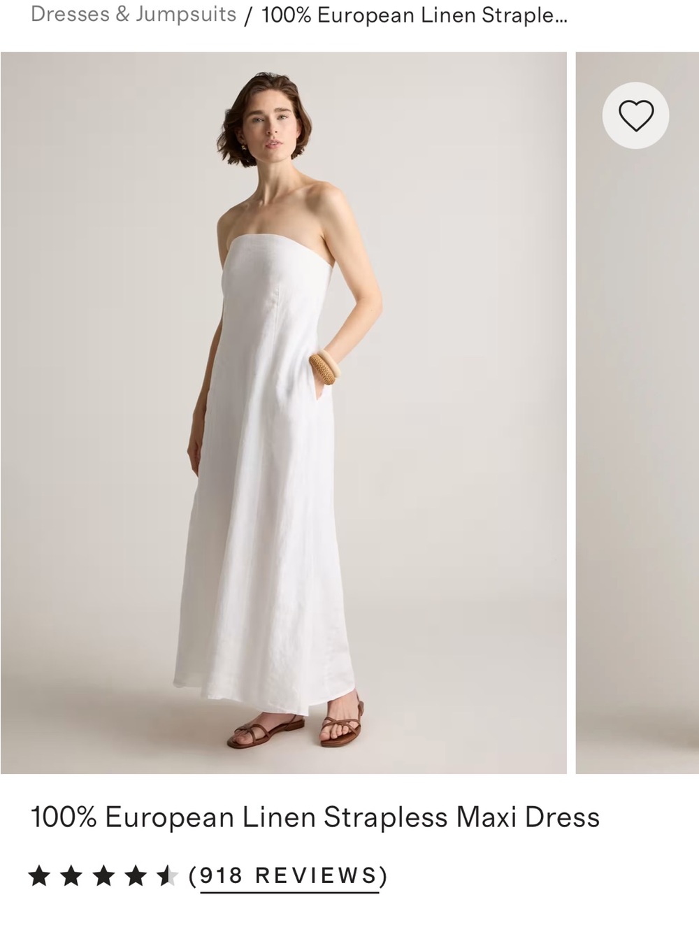100% European Linen Strapless Maxi Dress — White